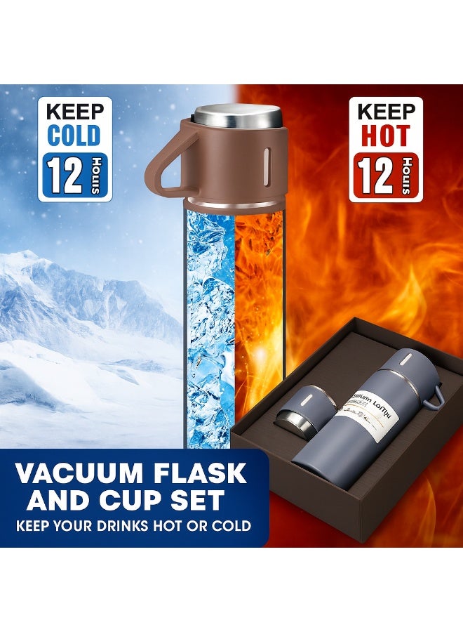 Premium Vacuum Insulated Flask Set (500ml) – Stainless Steel Thermos with 3 Serving Cups | Double Wall Travel Bottle for Hot & Cold Drinks (12 Hours) | Greyer Business gift coffee cup 304 stainless steel - Image 2